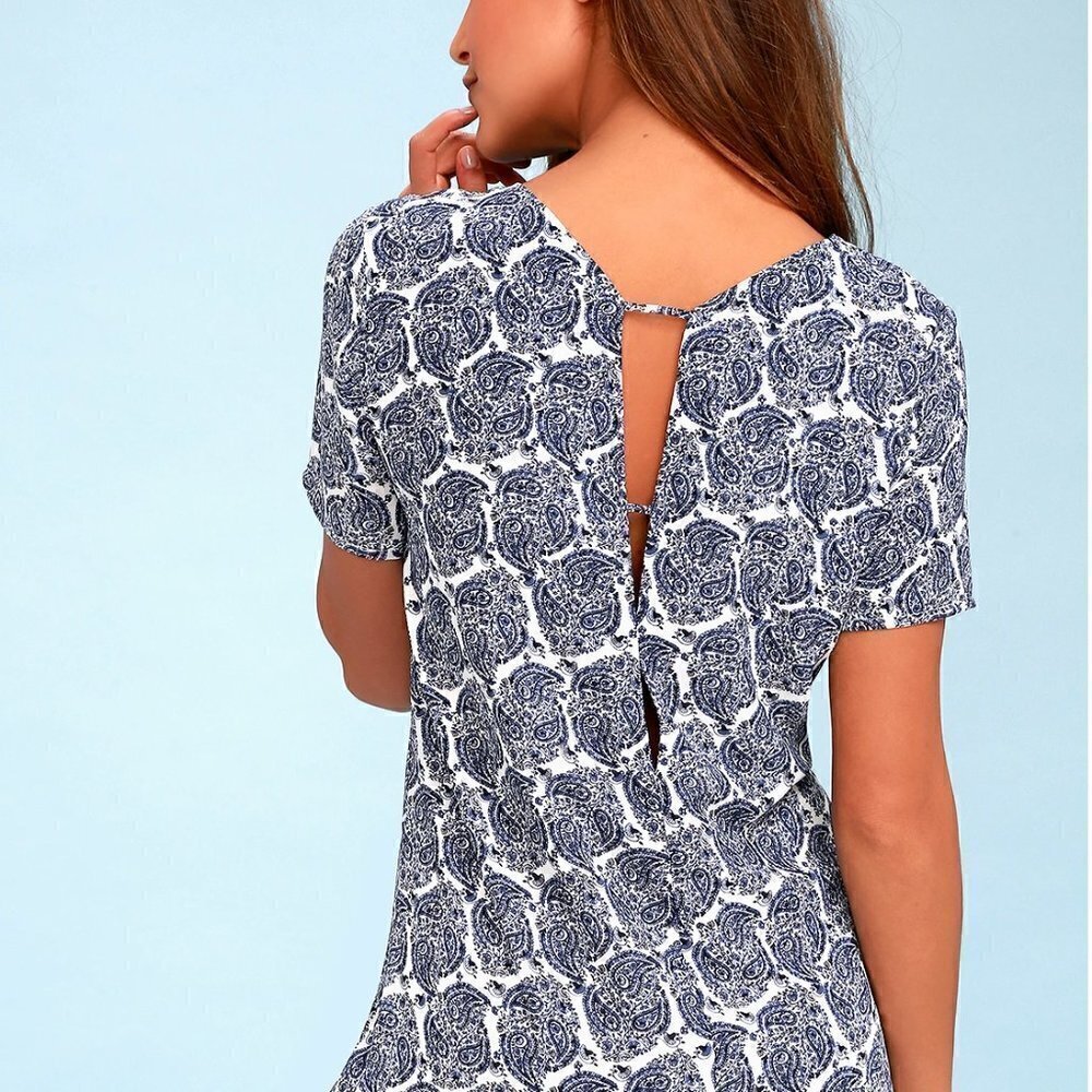 Lulus Taj Mahal Tour Blue Print Shift Dress size Medium - Picture 9 of 9